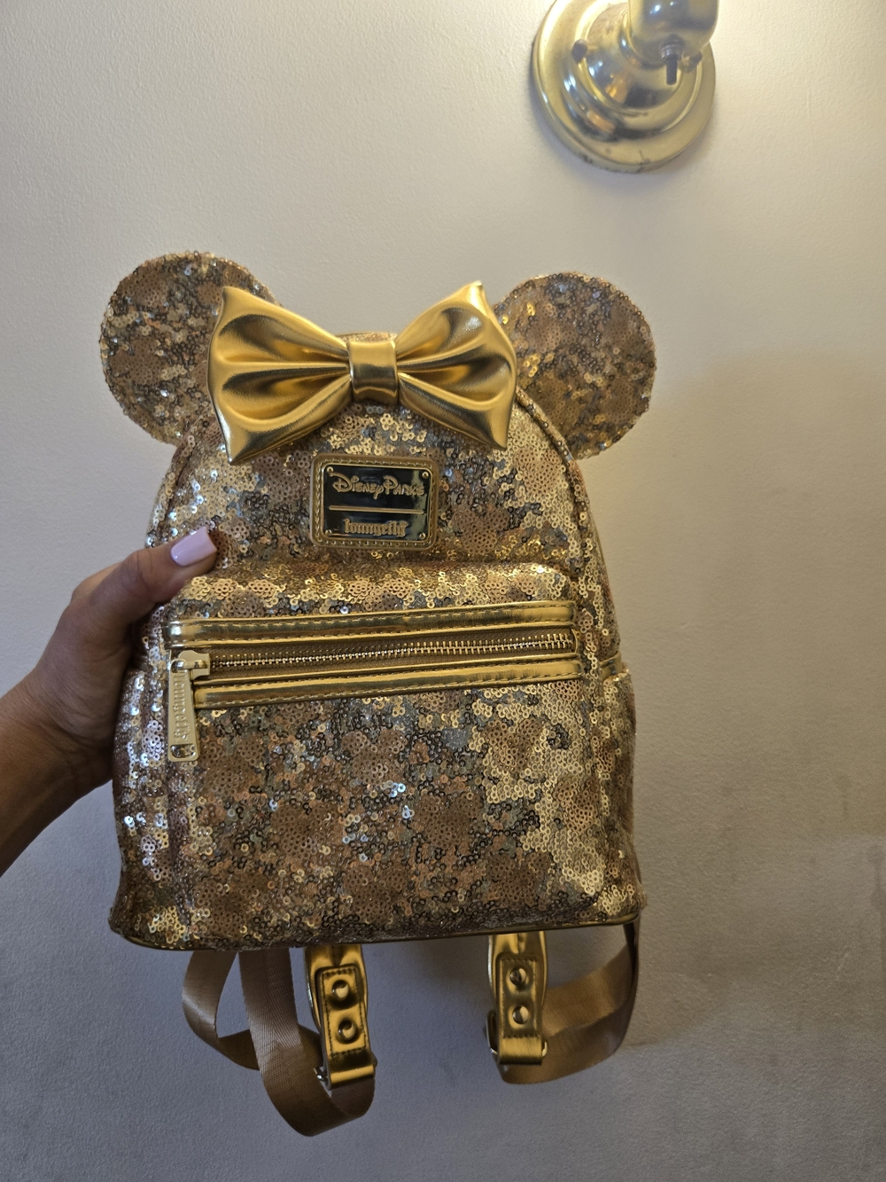 Disney Gold Sequin Minnie Ear Backpack with Bow